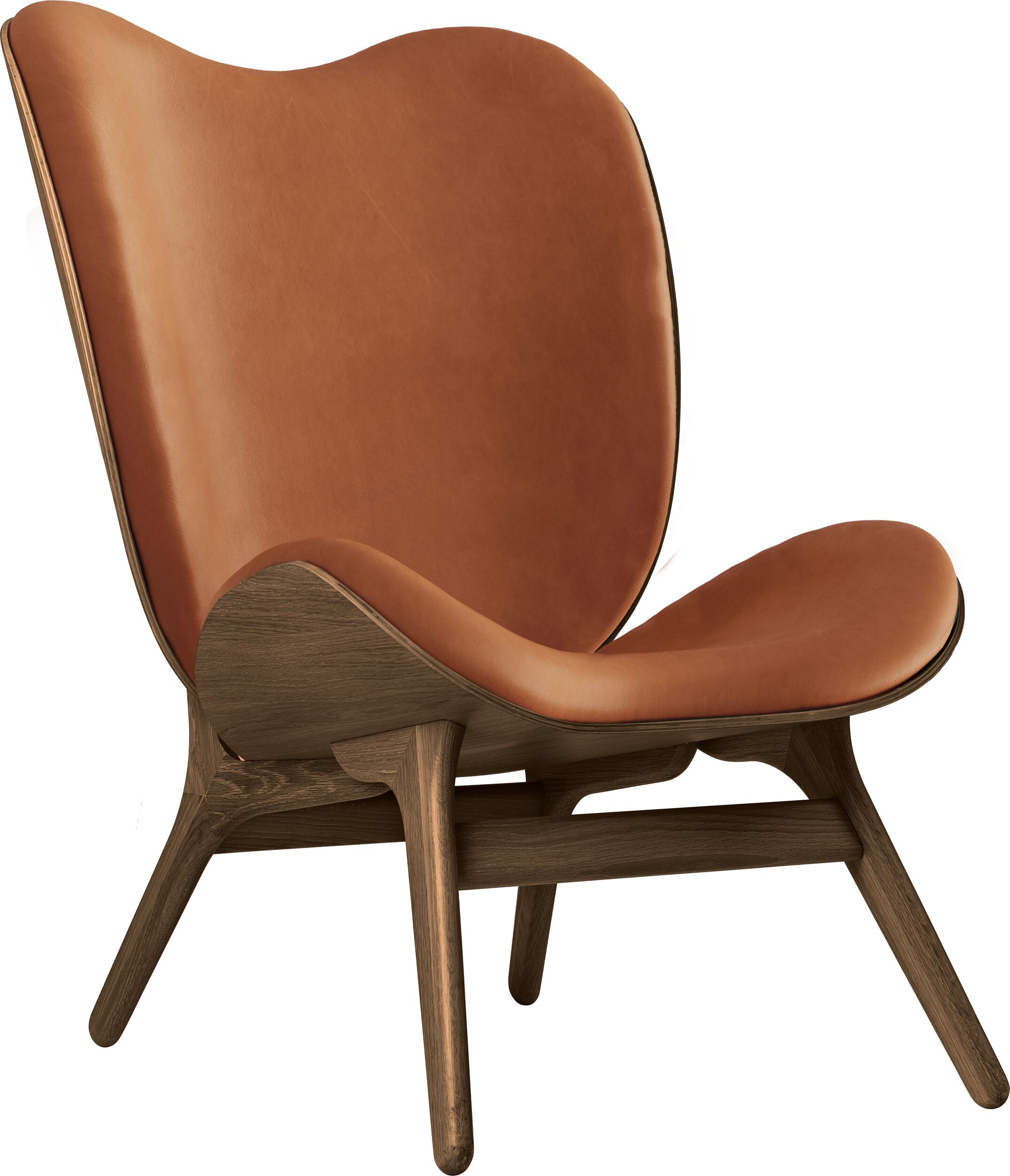 Fotel Conversation Piece Dunes Rust 106 cm skórzany na ciemnych dębowych nogach