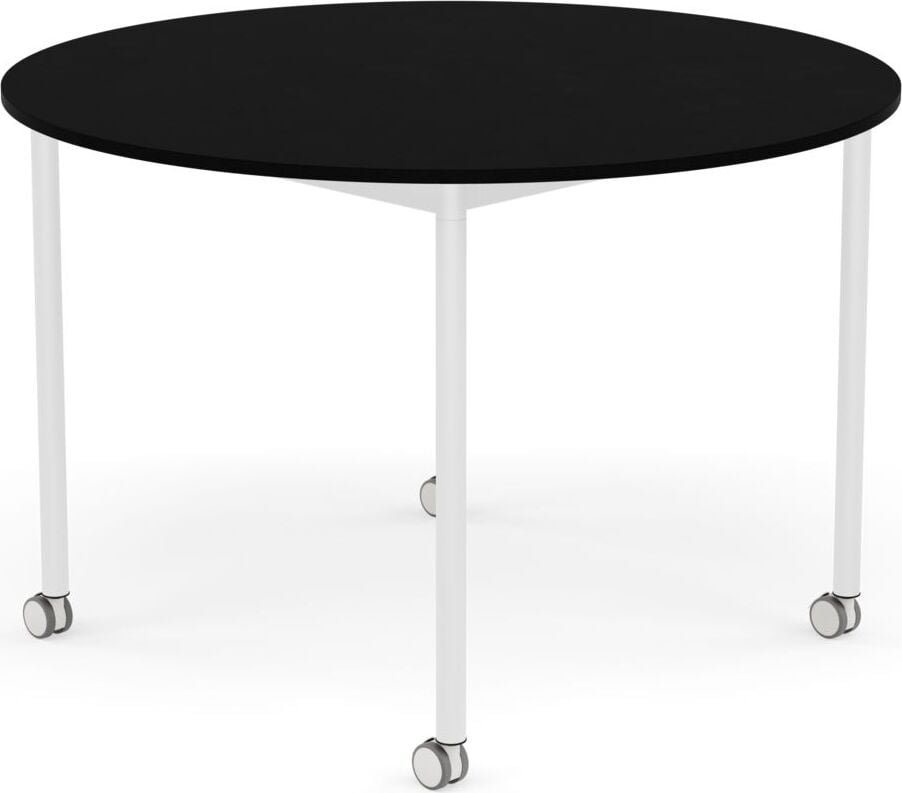 Stół na kółkach Base okrągły 110 cm czarny laminowany ABS nogi białe