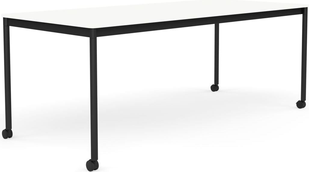 Stół na kółkach Base 85 x 190 cm biały laminowany ABS nogi czarne