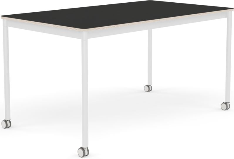 Stół na kółkach Base 80 x 140 cm czarny nanolaminat nogi białe
