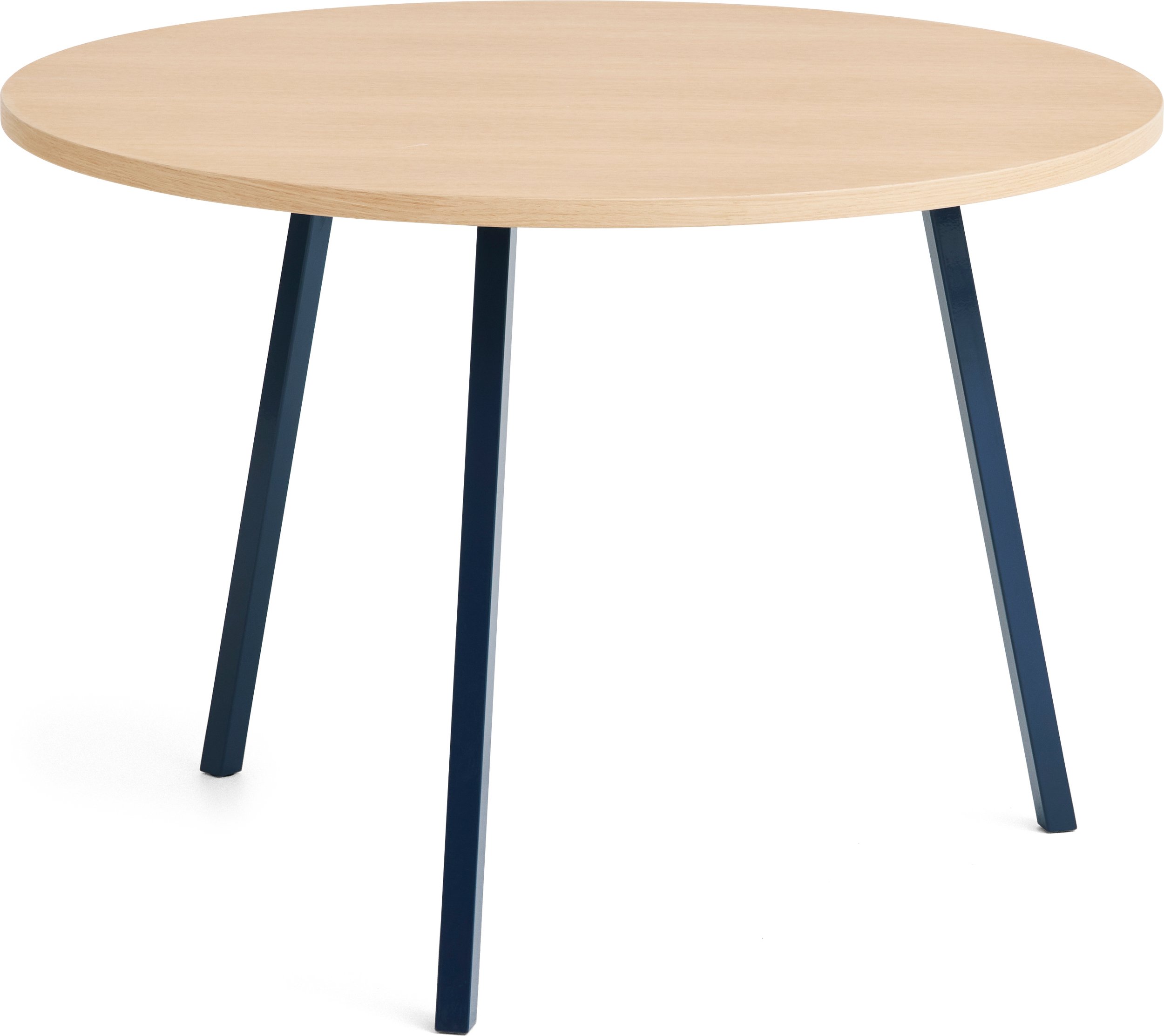Stół Loop Stand okrągły 105 cm blat dąb lakierowany nogi granatowe