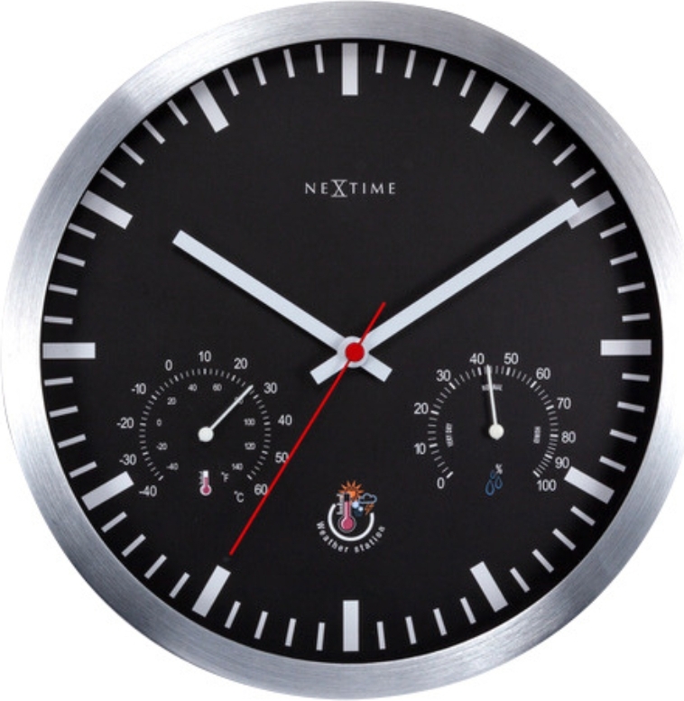 Zegar z termometrem i higrometrem Weather Station Clock czarno-srebrny