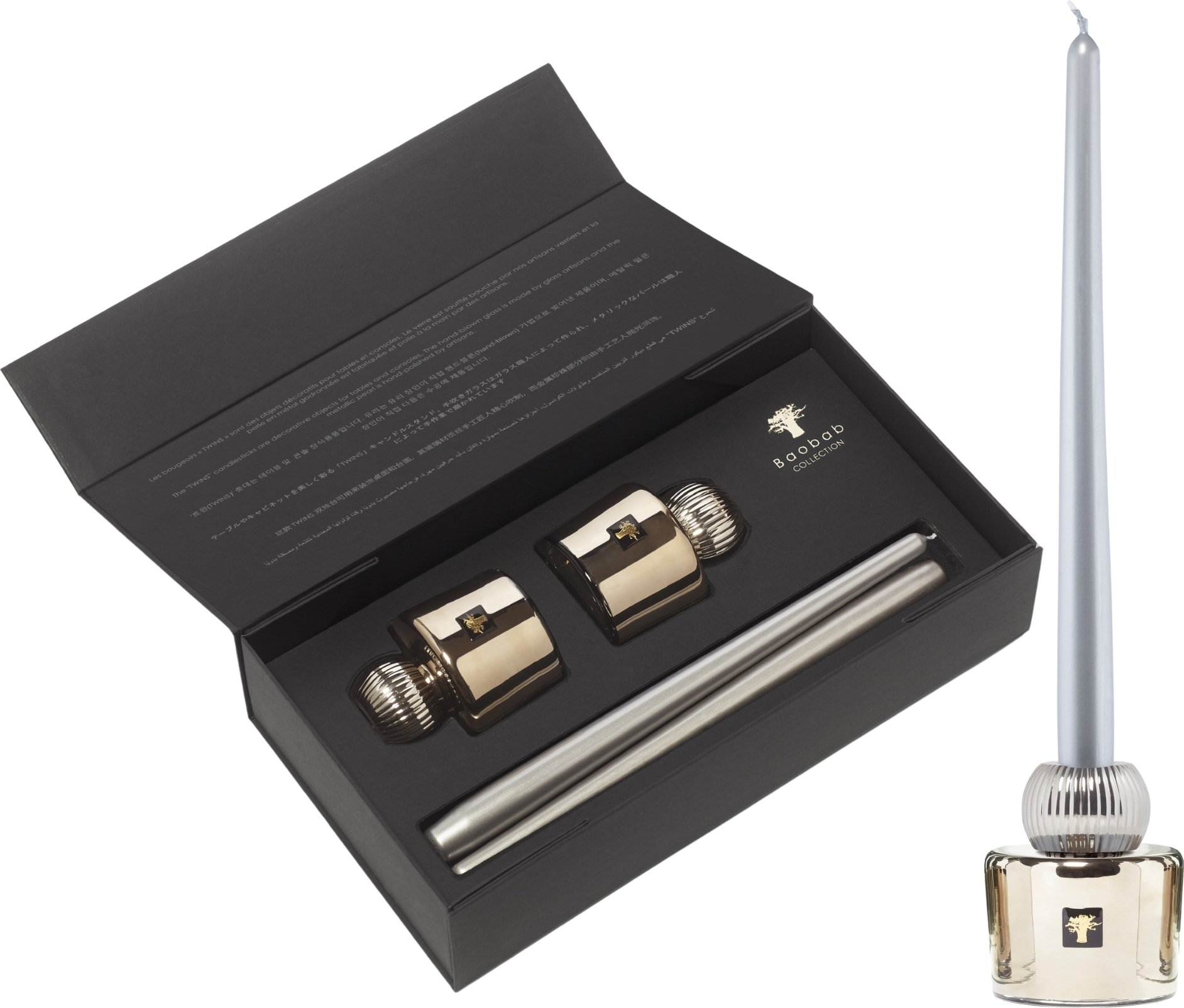 Zestaw świeczników ze świecami Twins Les Exclusives Platinum 4 el.