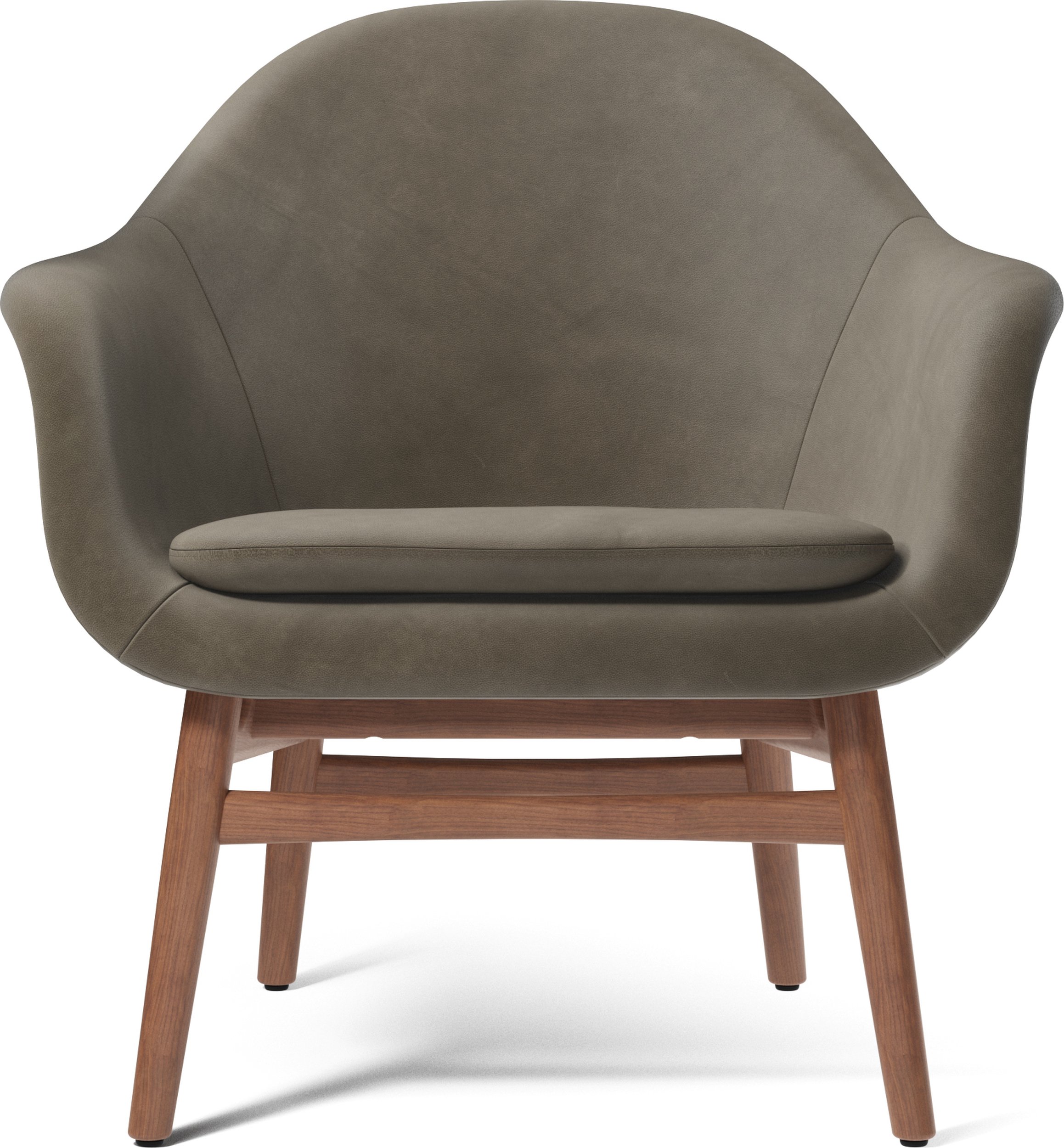 Fotel Harbour szary skórzany na orzechowych nogach