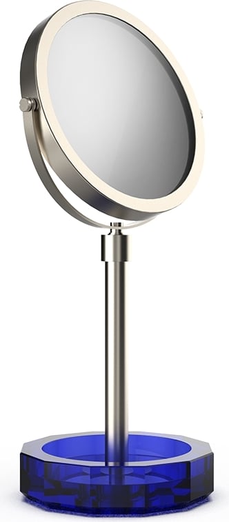 Lusterko kosmetyczne Kristall nikiel z ciemnoniebieską podstawką