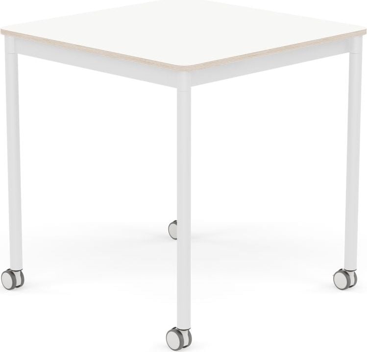 Stół na kółkach Base kwadratowy 70 cm biały laminowany nogi białe