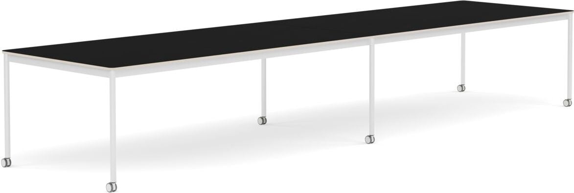 Stół na kółkach Base 110 x 440 cm czarny laminowany nogi białe