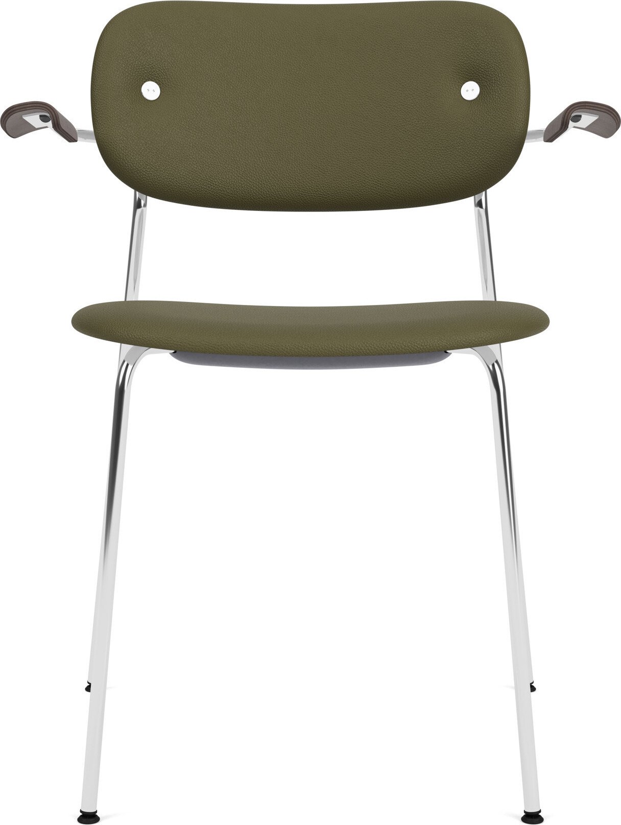 Krzesło Co Sierra zielone skórzane z podłokietnikami na chromowanych nogach