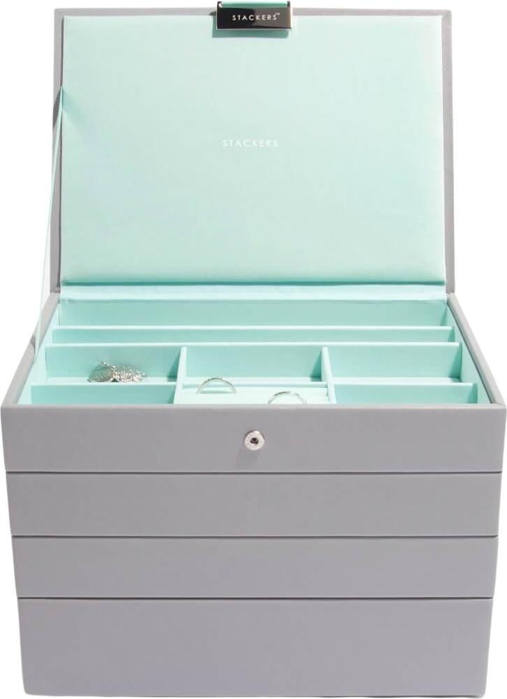 Szkatułka na biżuterię Stackers poczwórna classic szaro-miętowa
