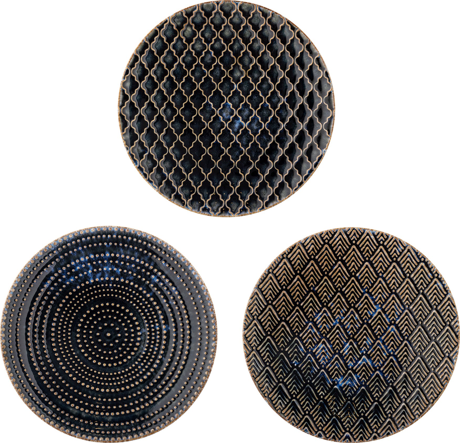 Talerze śniadaniowe Elanor 21 cm czarno-złote 3 szt.