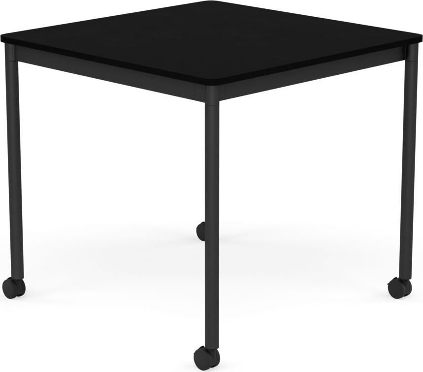 Stół na kółkach Base kwadratowy 80 cm czarny laminowany ABS nogi czarne