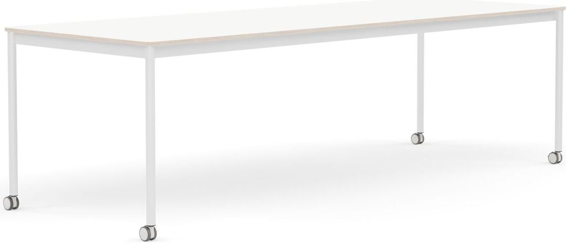 Stół na kółkach Base 90 x 250 cm biały laminowany nogi białe