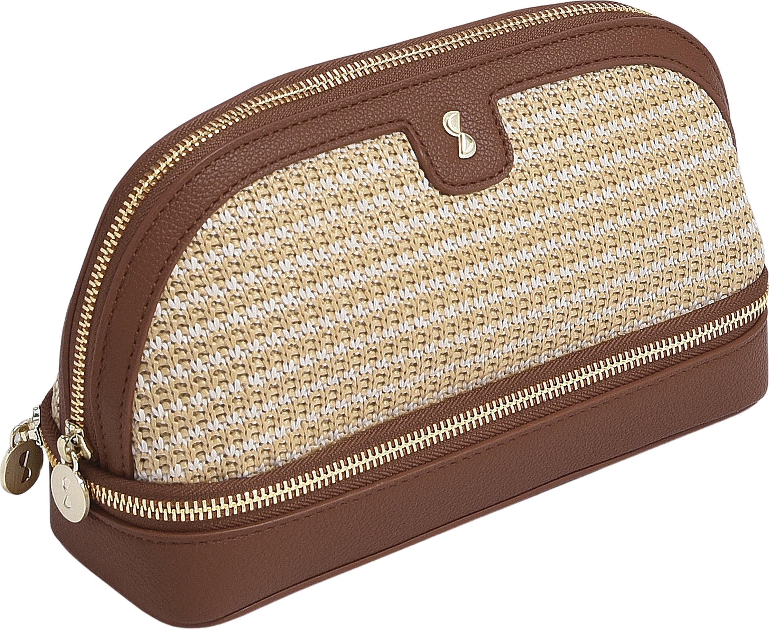 Kosmetyczka dwukomorowa Stackers Raffia brązowa