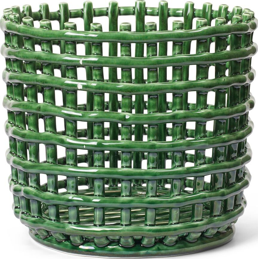 Kosz do przechowywania Ferm Living 21 cm szmaragdowy ceramiczny