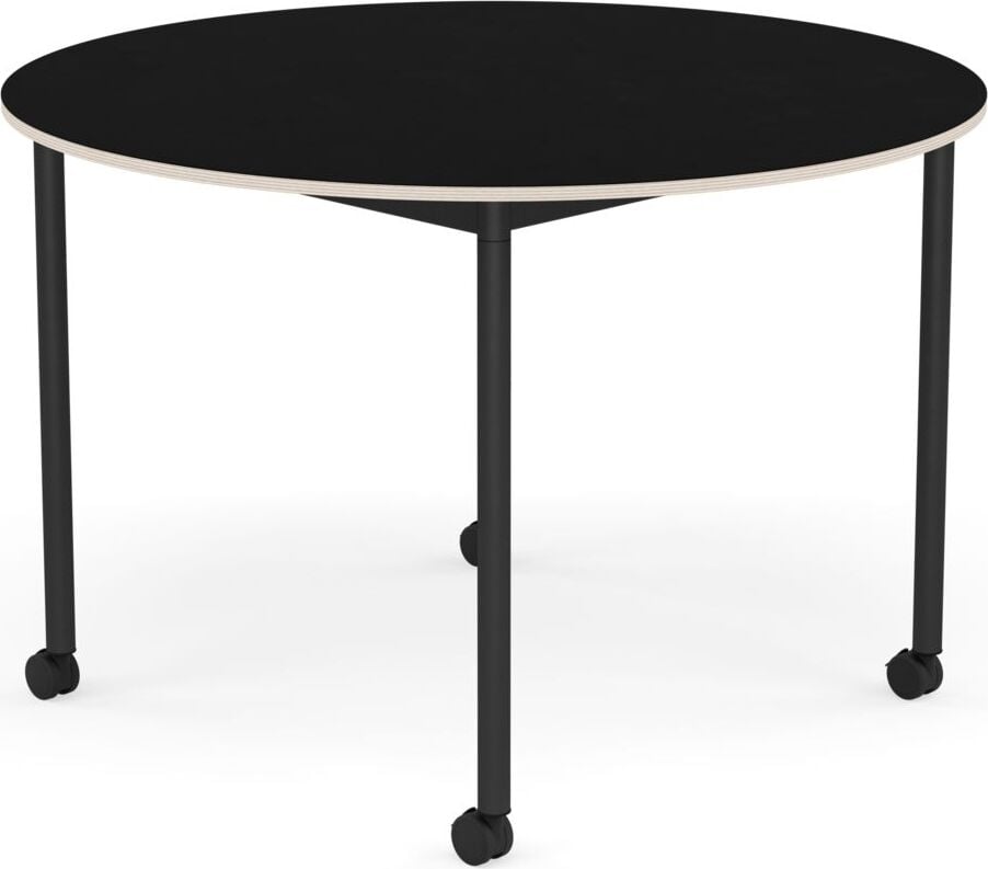 Stół na kółkach Base okrągły 110 cm czarny laminowany nogi czarne