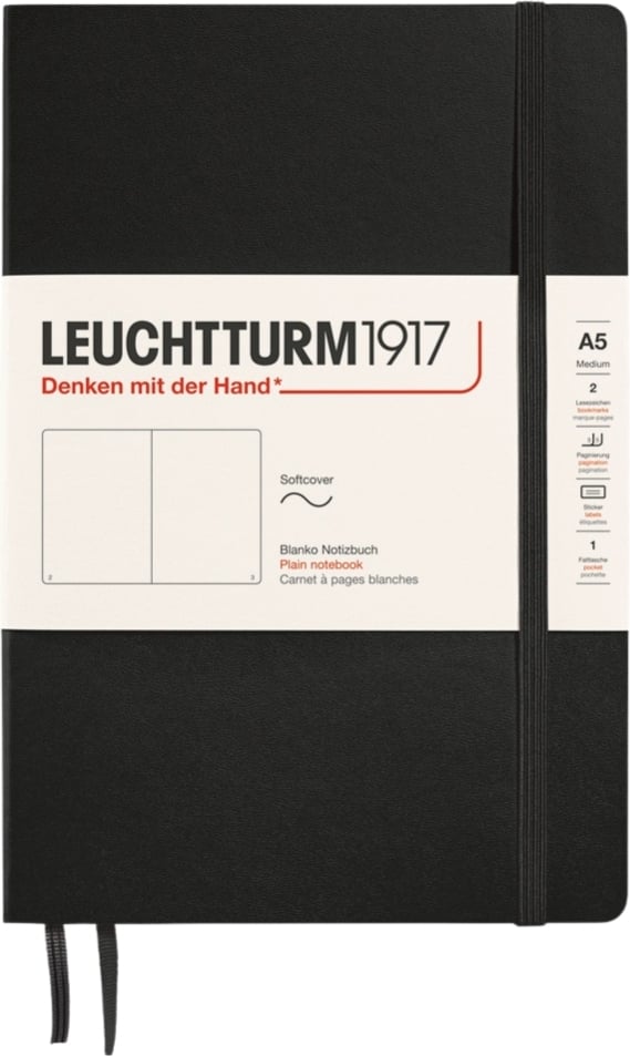 Notes gładki w miękkiej oprawie Leuchtturm 1917 A5 123 strony czarny 80 g/m²