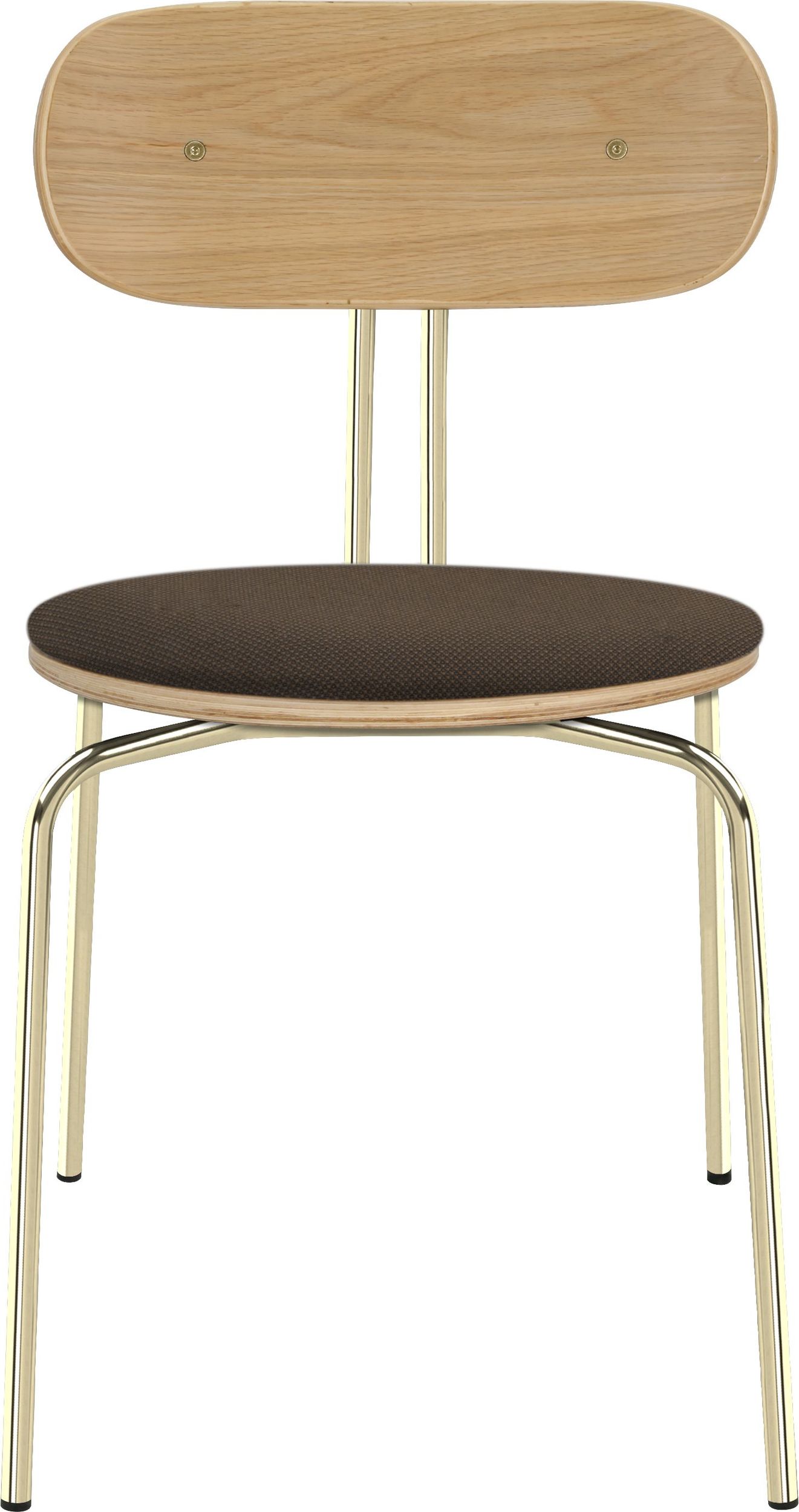 Krzesło Curious ciemnobrązowe z tapicerowanym siedziskiem na mosiężnych nogach