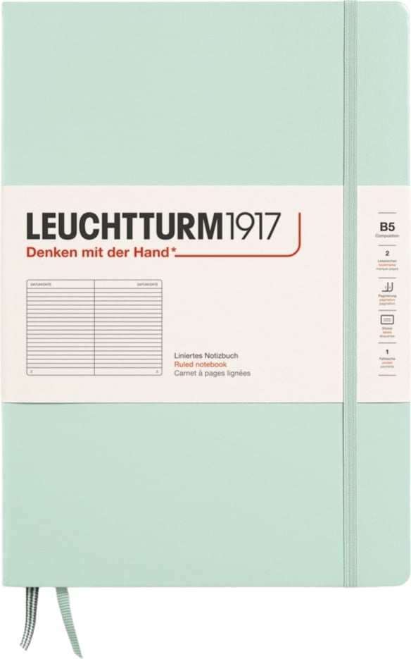 Notes w linię w twardej oprawie Leuchtturm 1917 B5 219 stron miętowy 80 g/m²