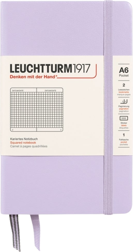 Notes w kratkę w twardej oprawie Leuchtturm 1917 A6 187 stron liliowy 80 g/m²