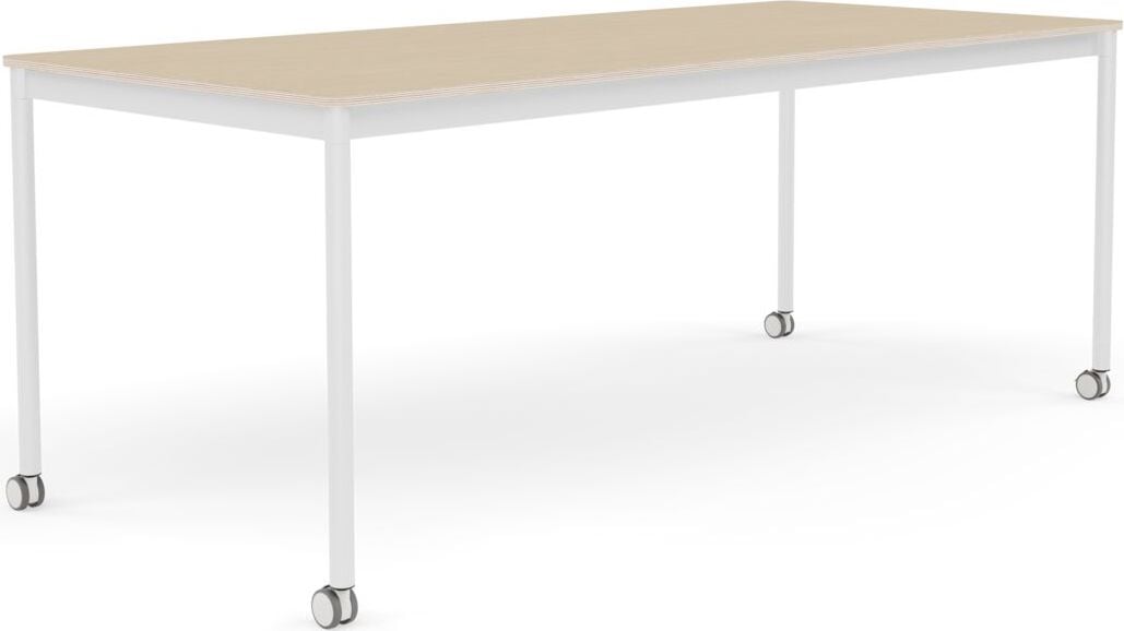 Stół na kółkach Base 85 x 190 cm okleina dąb lakierowany nogi białe