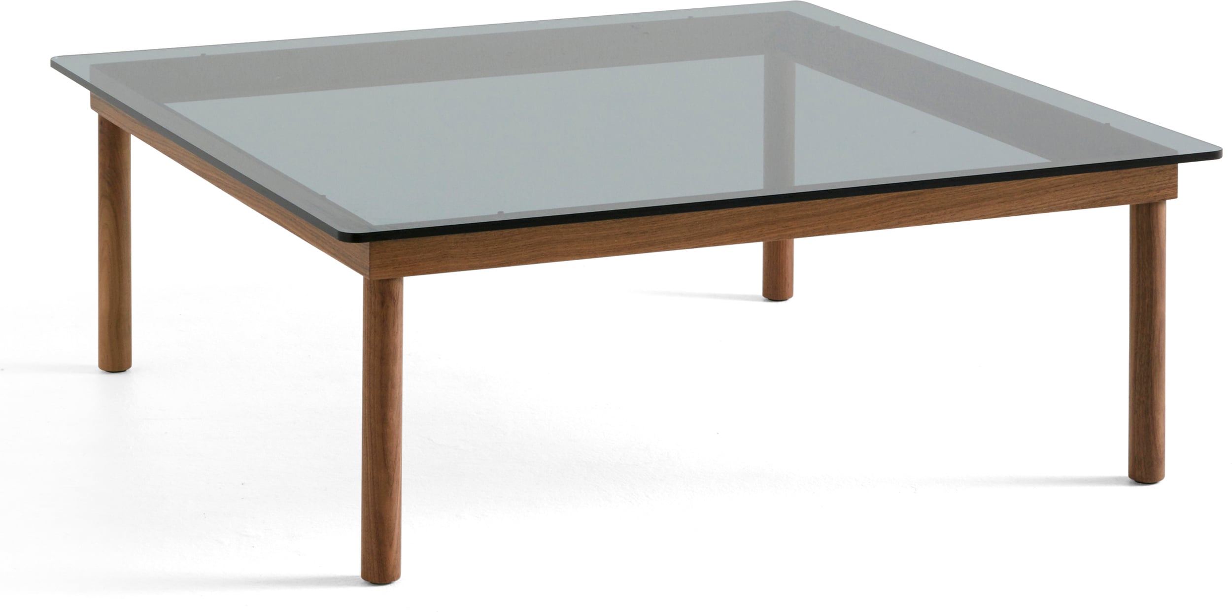 Stolik kawowy Kofi 100 x 100 cm blat szkło gładkie przyciemniane z nogami orzech