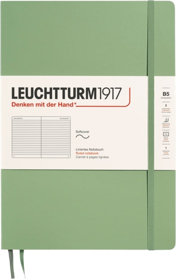 Notes w linię w miękkiej oprawie Leuchtturm 1917 B5 123 strony szałwiowa zieleń 80 g/m²