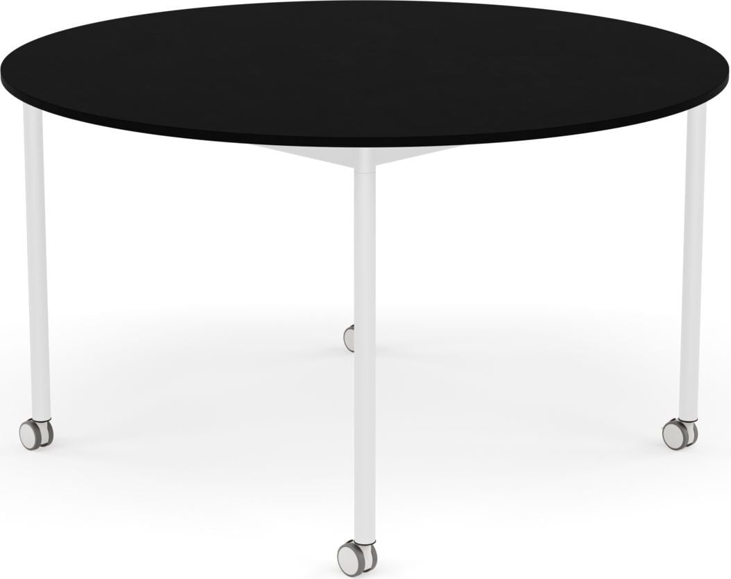 Stół na kółkach Base okrągły 128 cm czarny laminowany ABS nogi białe