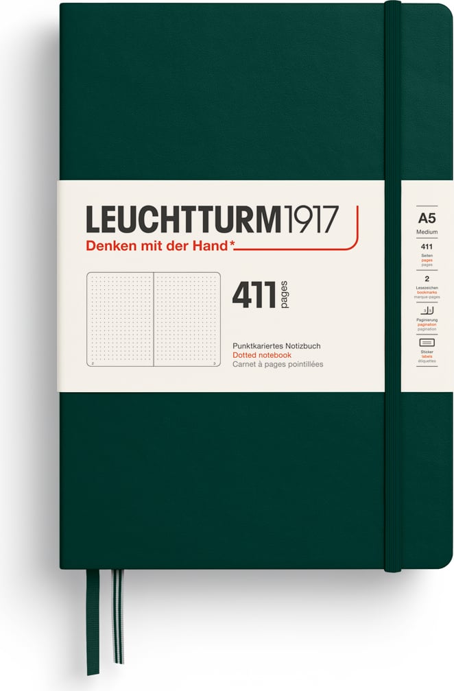 Notes w kropki w twardej oprawie Leuchtturm 1917 A5 411 stron leśna zieleń