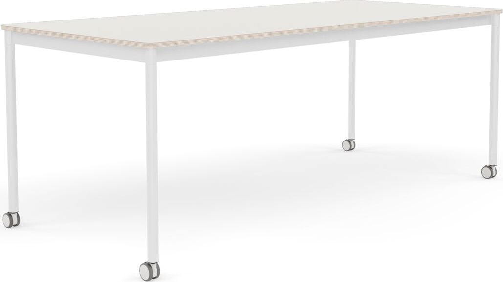 Stół na kółkach Base 85 x 190 cm biały nanolaminat nogi białe