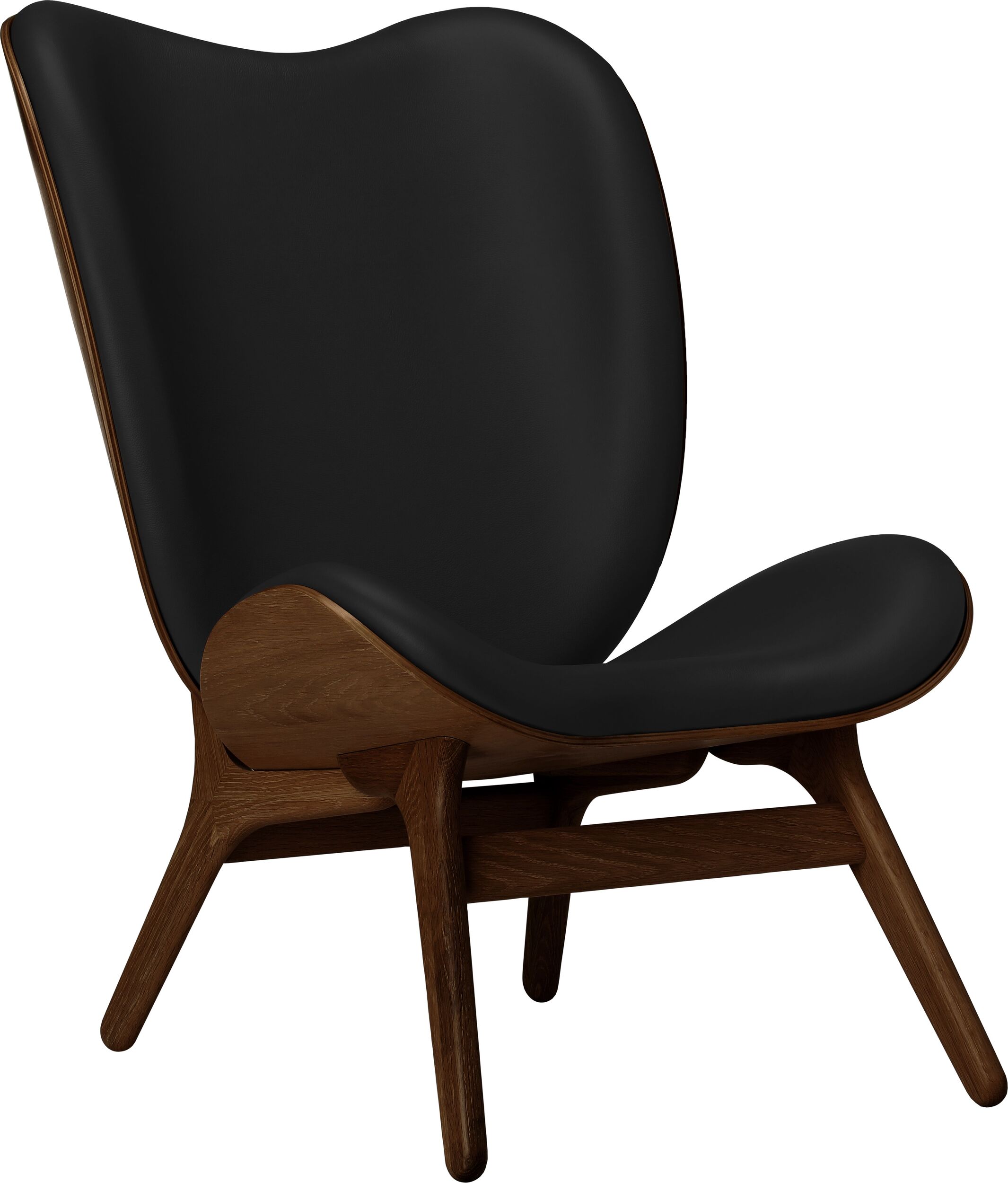 Fotel Conversation Piece Hope 106 cm czarny skórzany na ciemnych dębowych nogach
