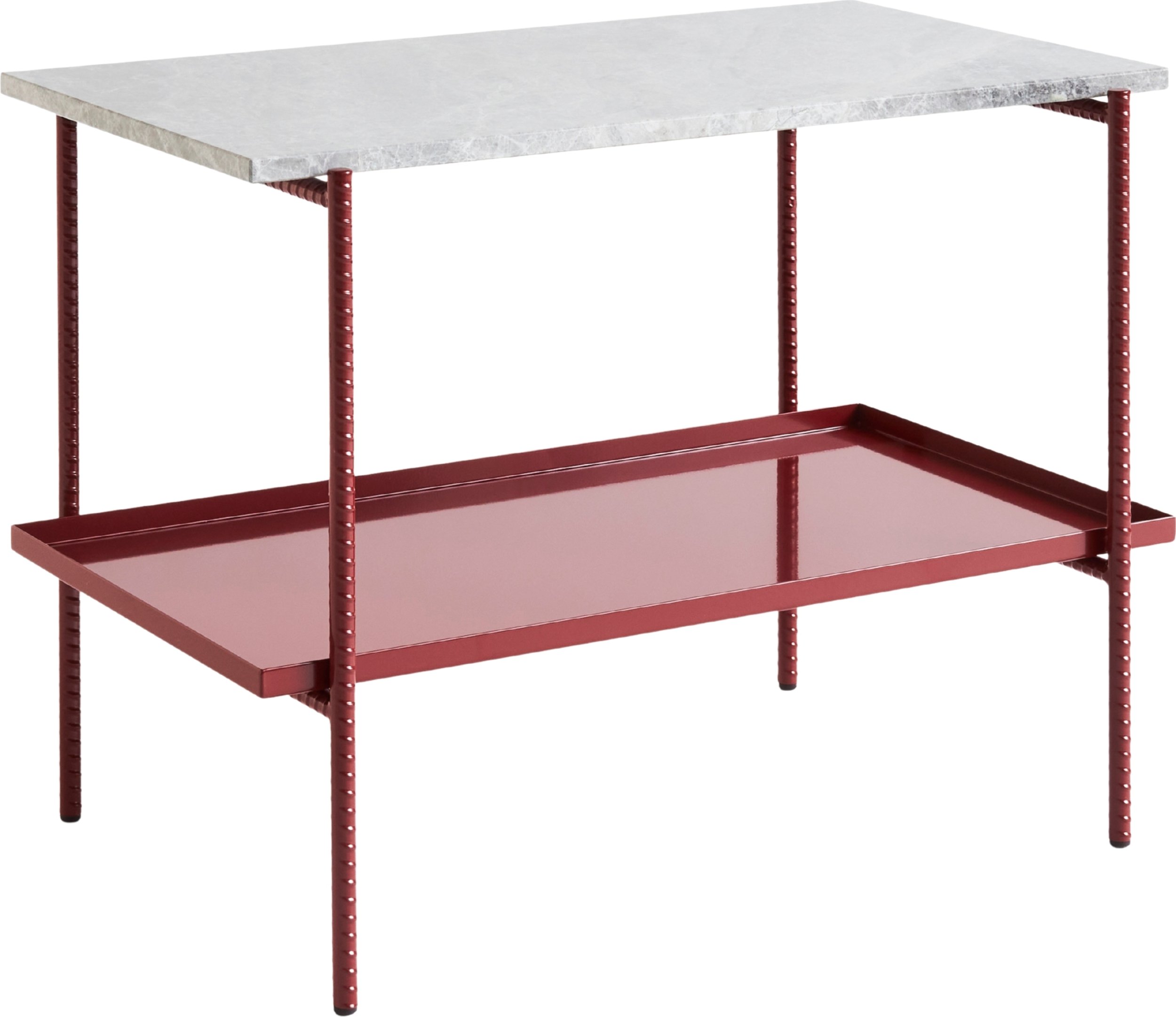 Stolik boczny dwupoziomowy Rebar 75 x 44 x 55 cm szaro-czerwony marmur