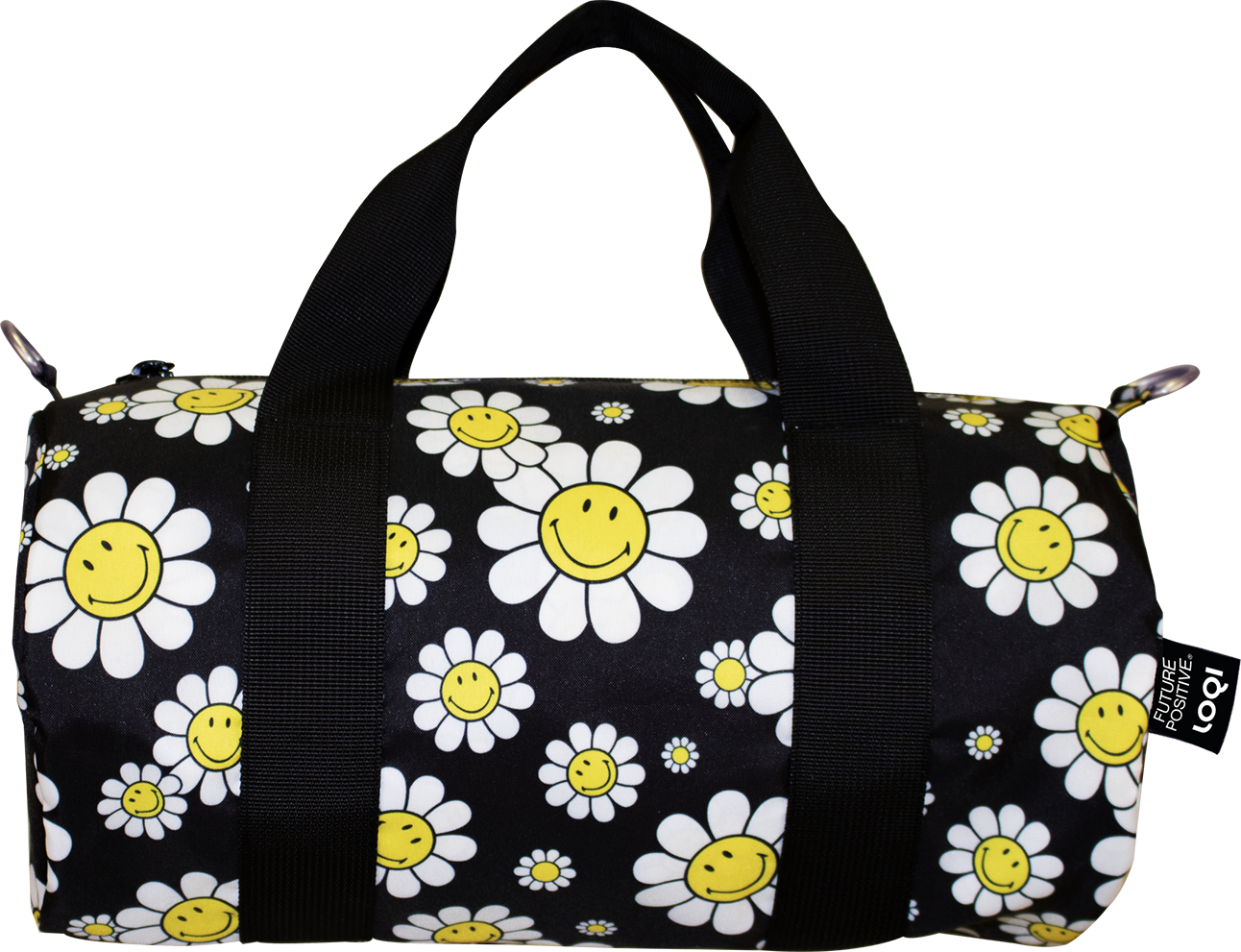 Torba LOQI Weekender Artist Smiley Flowers M czarna z recyklingu