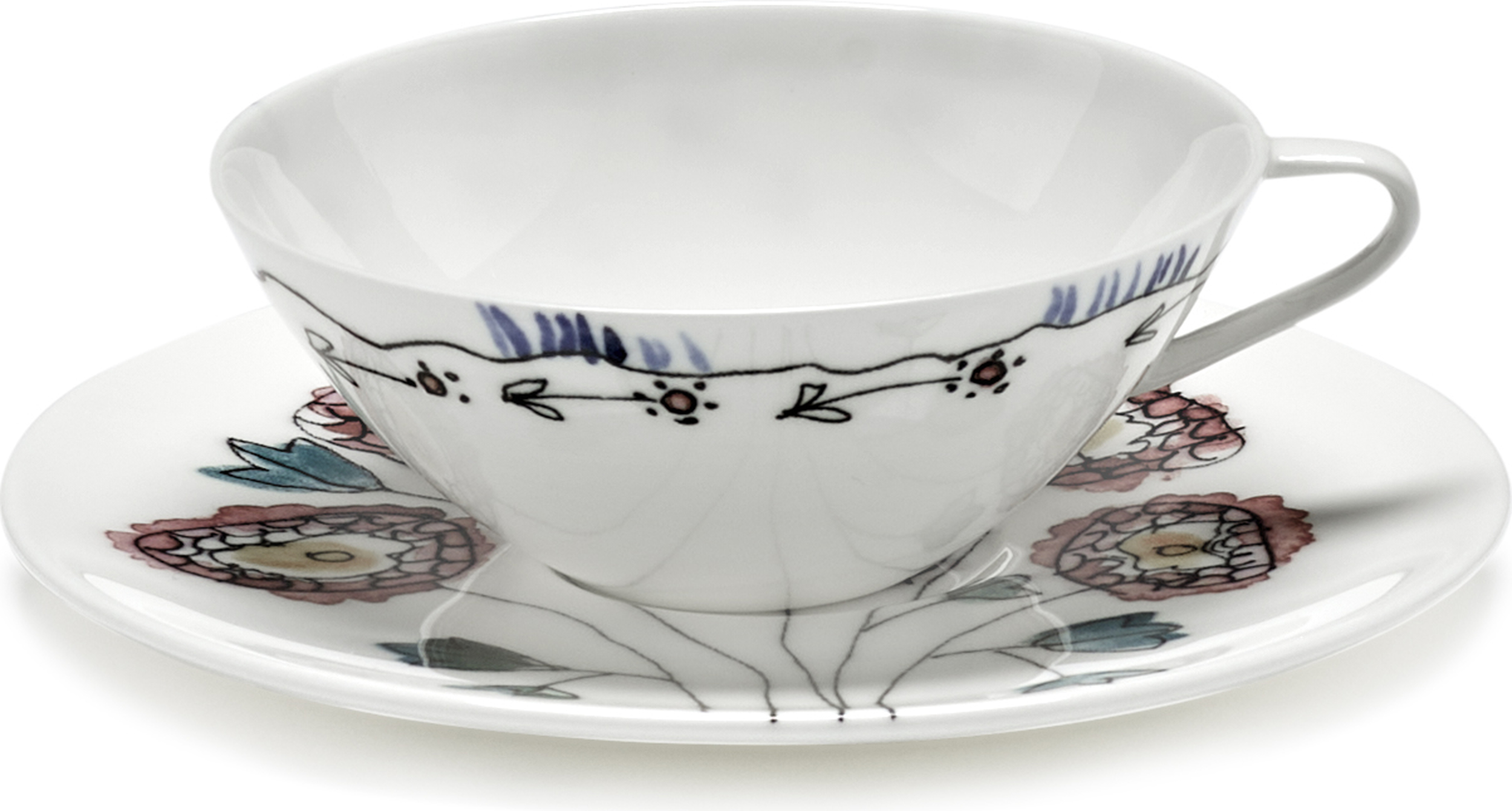 Filiżanka do kawy ze spodkiem Midnight Flowers Anemone Milk 100 ml 2 el.