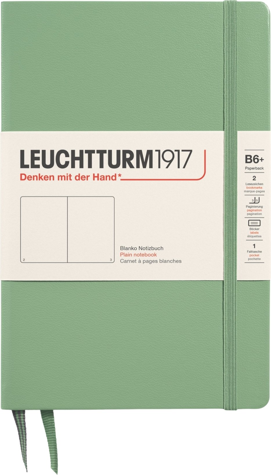 Notes gładki w twardej oprawie Leuchtturm 1917 B6+ 219 stron szałwiowa zieleń 80 g/m²
