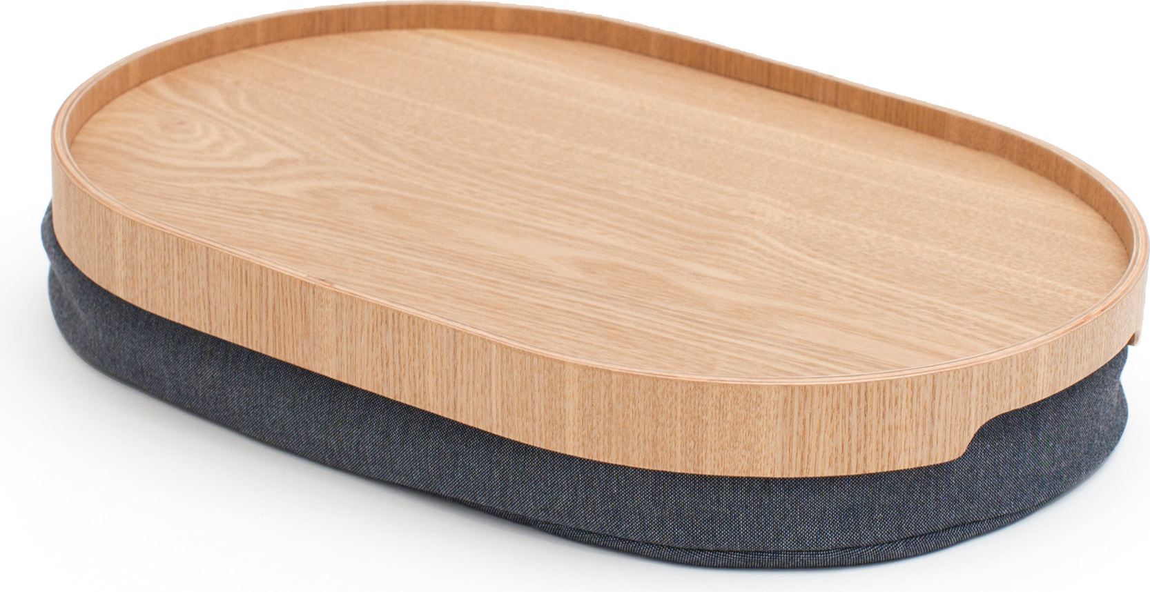 Taca Laptray owalna M drewno wierzbowe z antypoślizgową powłoką i z szarą poduszką