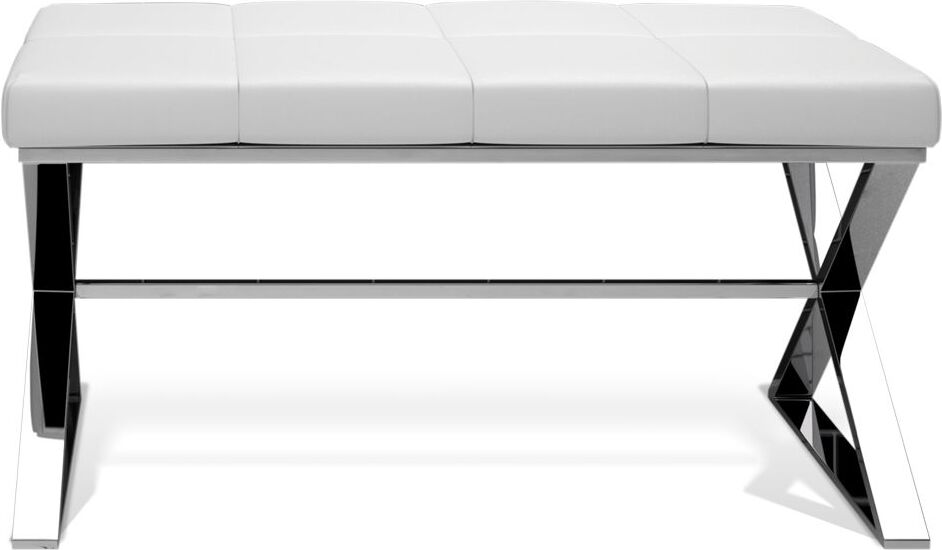 Ławka Decor Walther stal polerowana z poduszką z białej ekoskóry