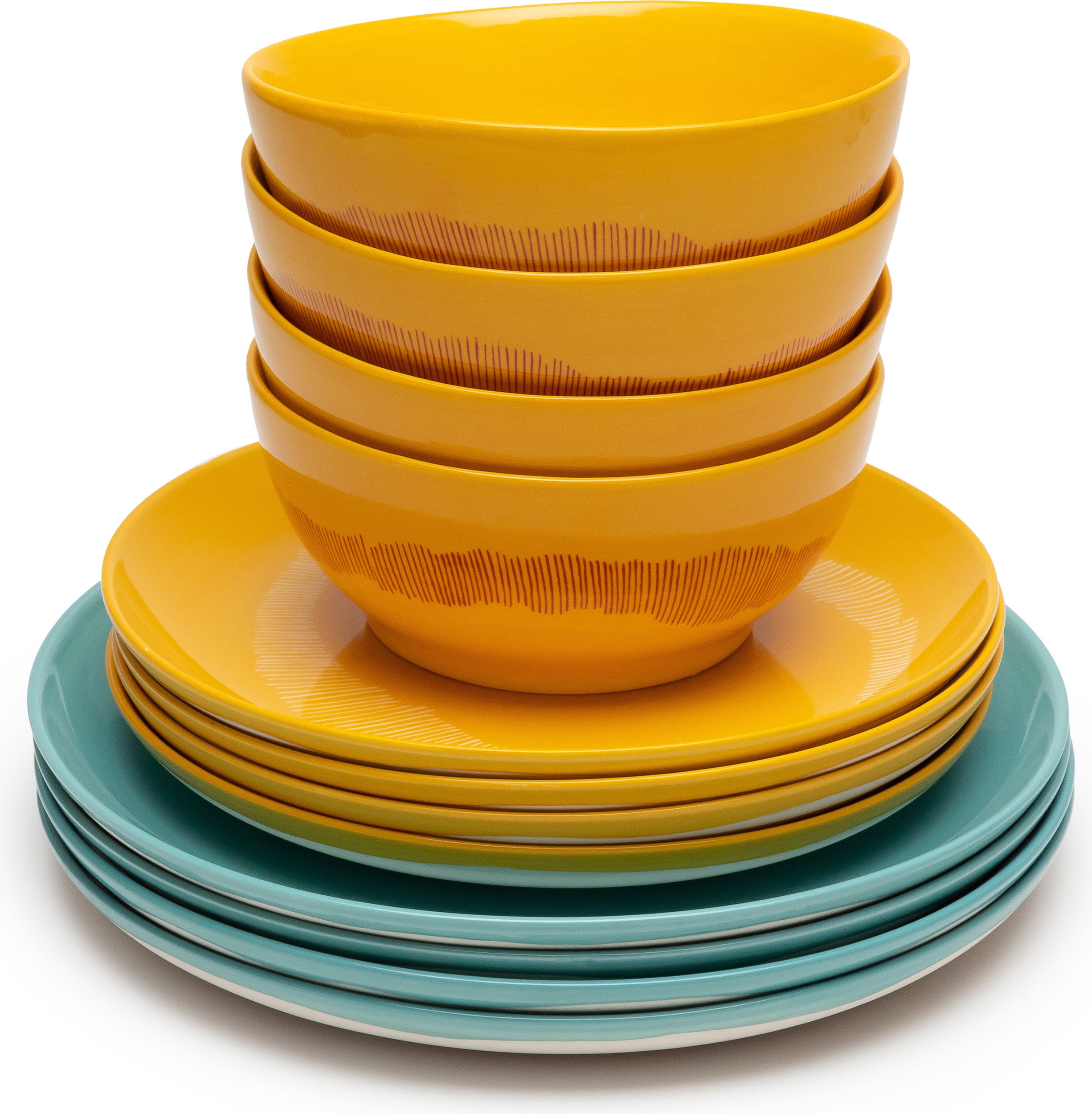 Zestaw obiadowy Feast żółto-niebieski 12 el.