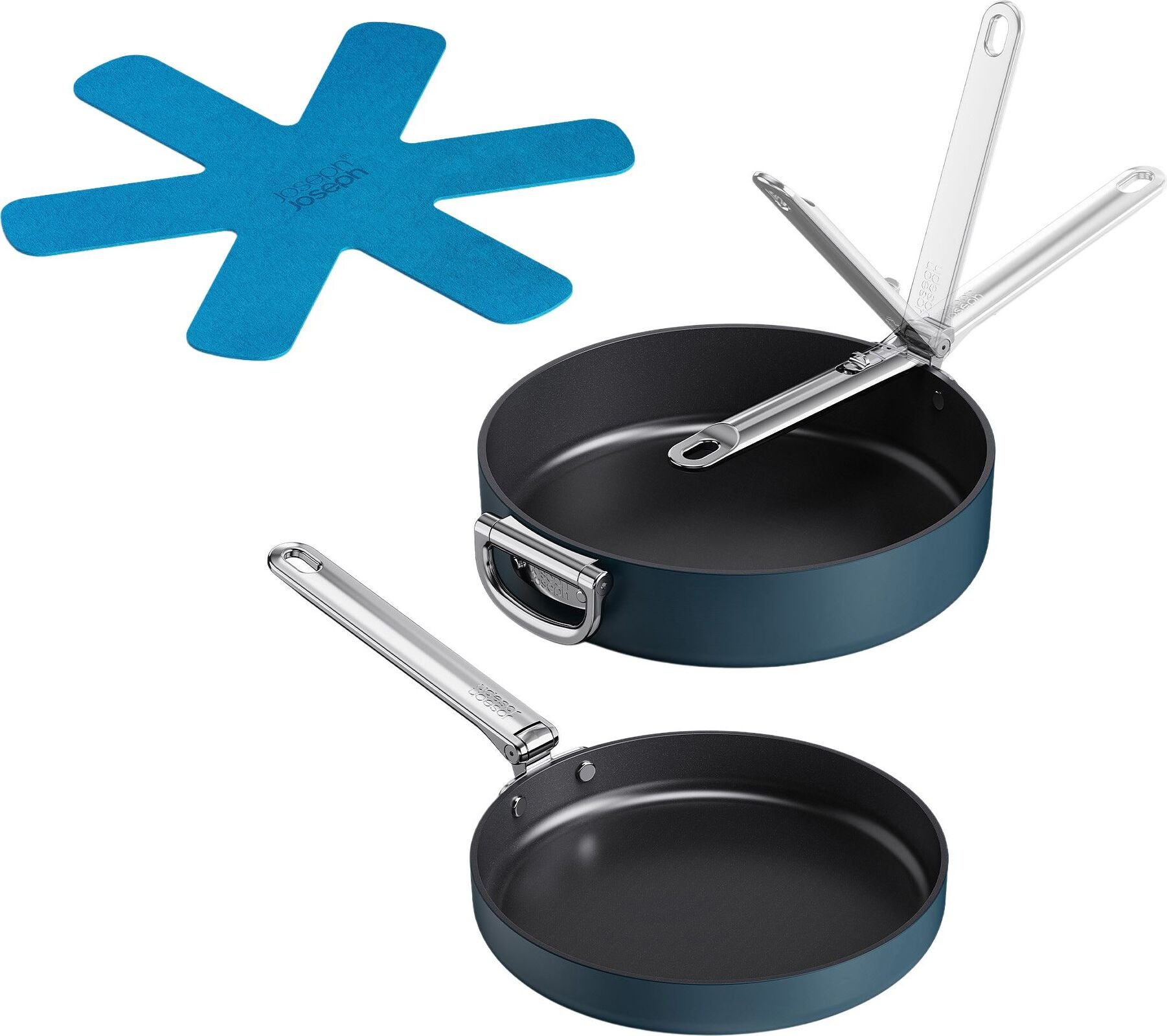 Patelnie Space 24 cm + 28 cm niebieskie z przekładkami ochronnymi 3 el.