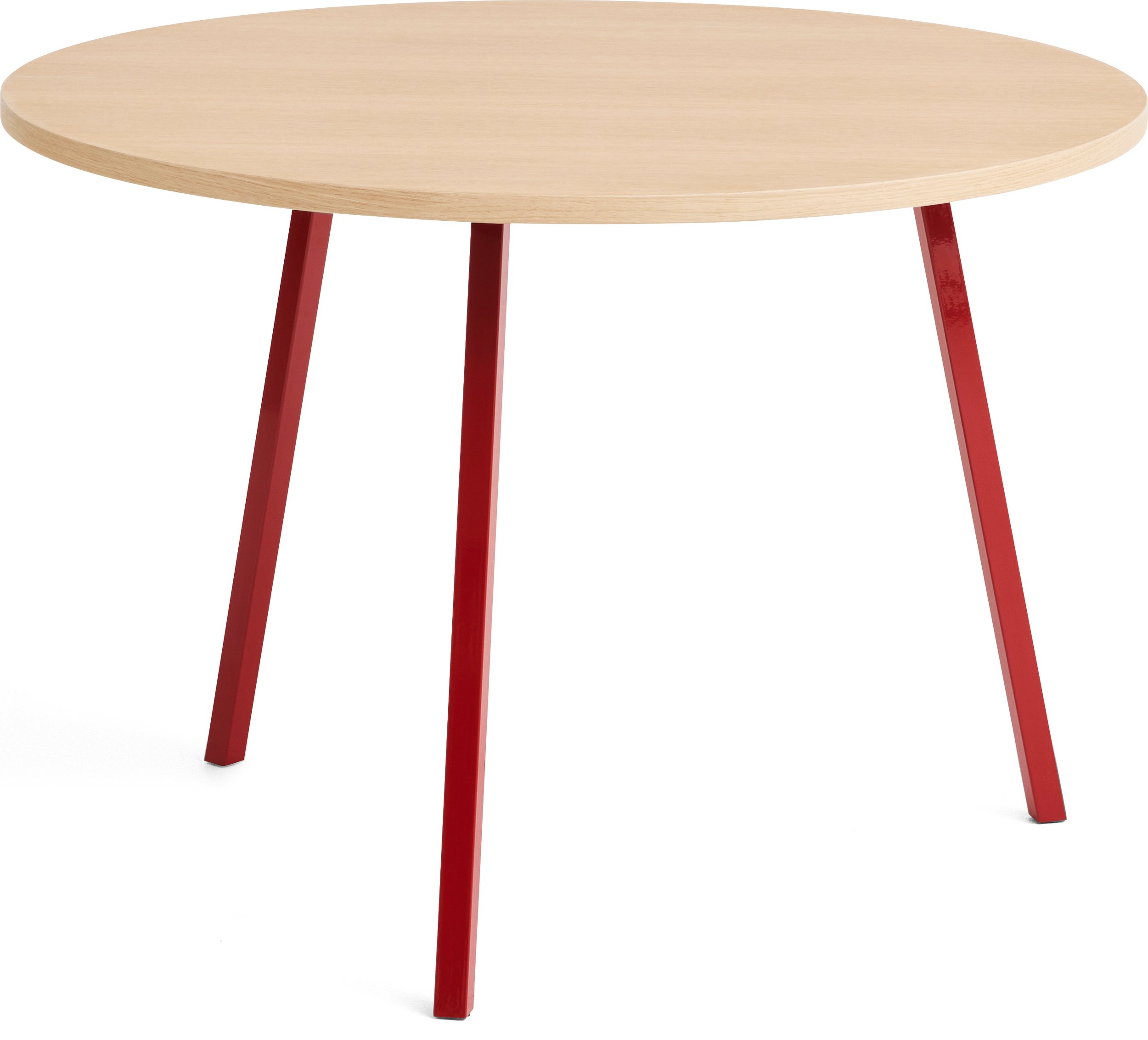 Stół Loop Stand okrągły 105 cm blat dąb lakierowany nogi czerwone