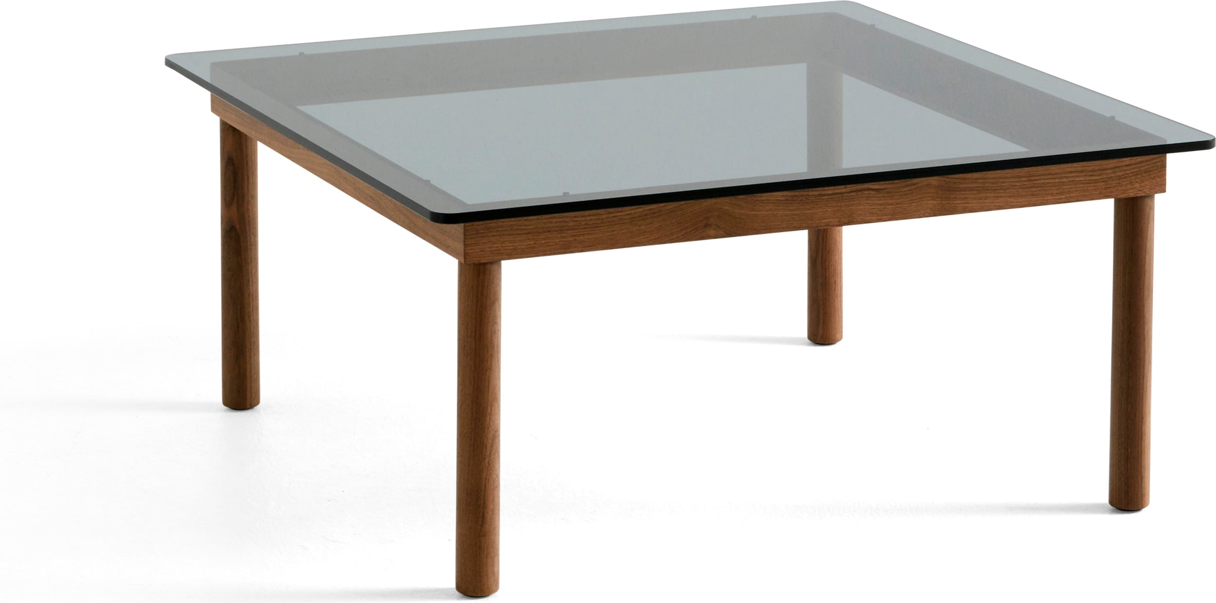 Stolik kawowy Kofi 80 x 80 cm blat szkło gładkie przyciemniane z nogami orzech