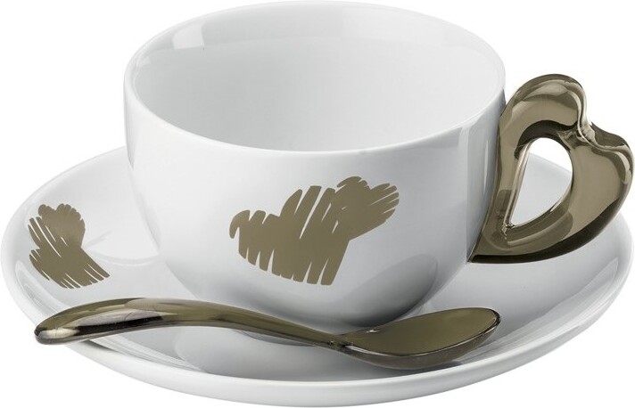 Filiżanki do cappuccino Love piaskowe ze spodkami 2 szt.