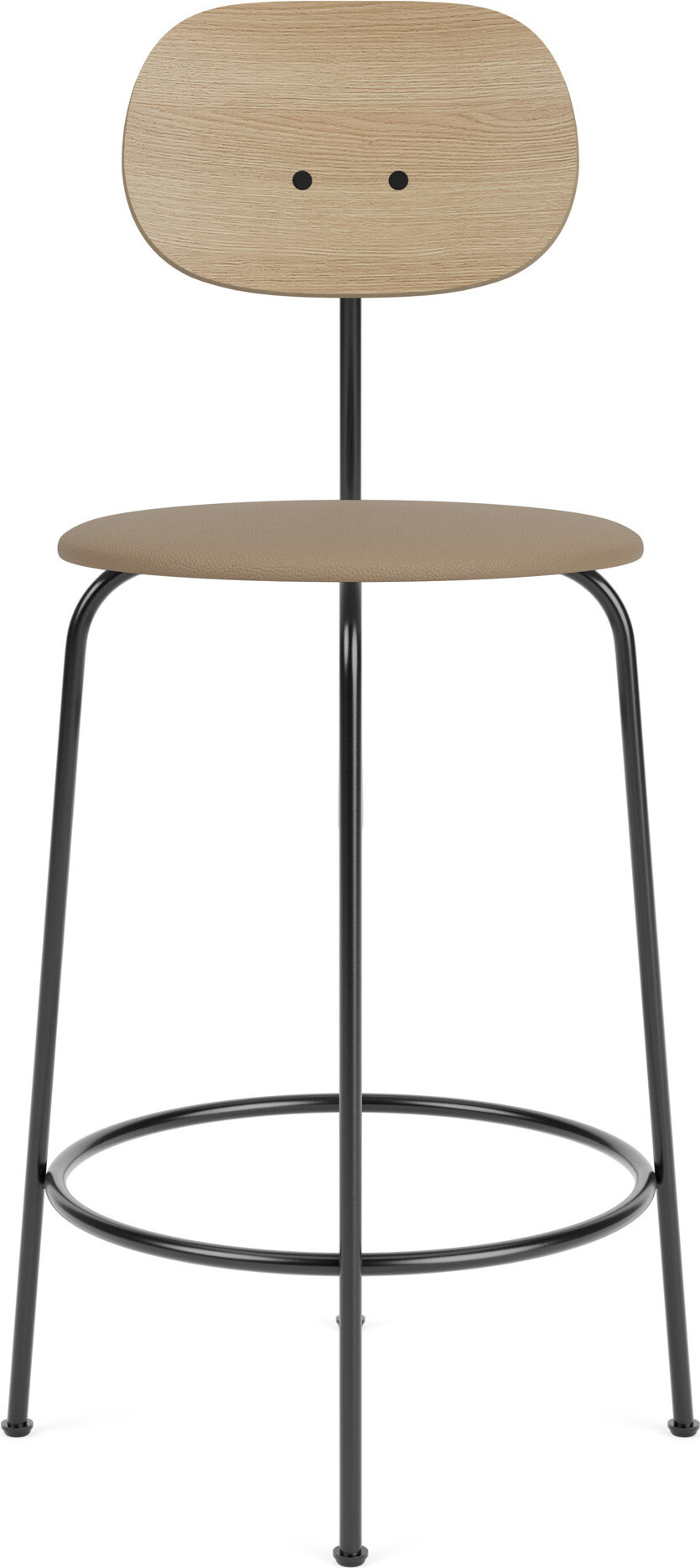 Krzesło barowe Afteroom Plus 97 cm beżowe oparcie jasny dąb siedzisko skórzane