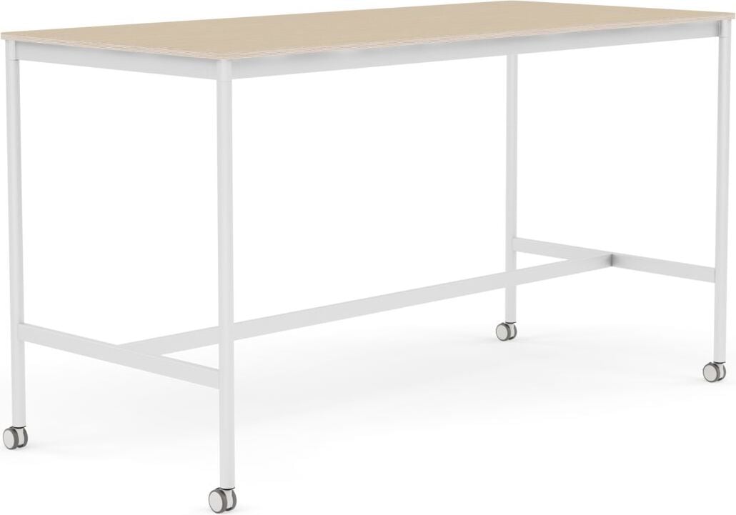 Stół na kółkach Base 85 x 190 x 105 cm okleina dąb lakierowany nogi białe