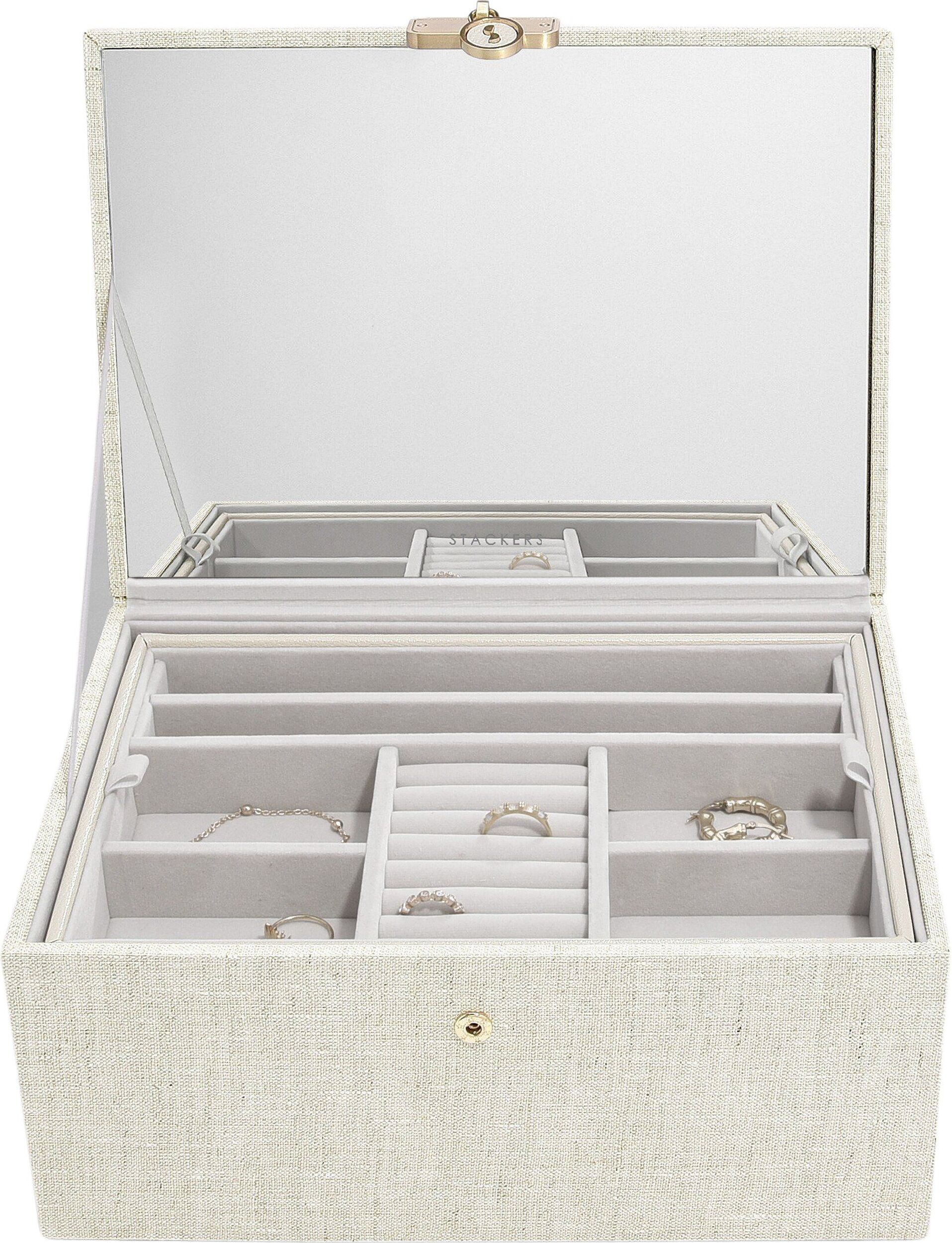 Szkatułka na biżuterię Stackers Luxury classic beżowa lniana