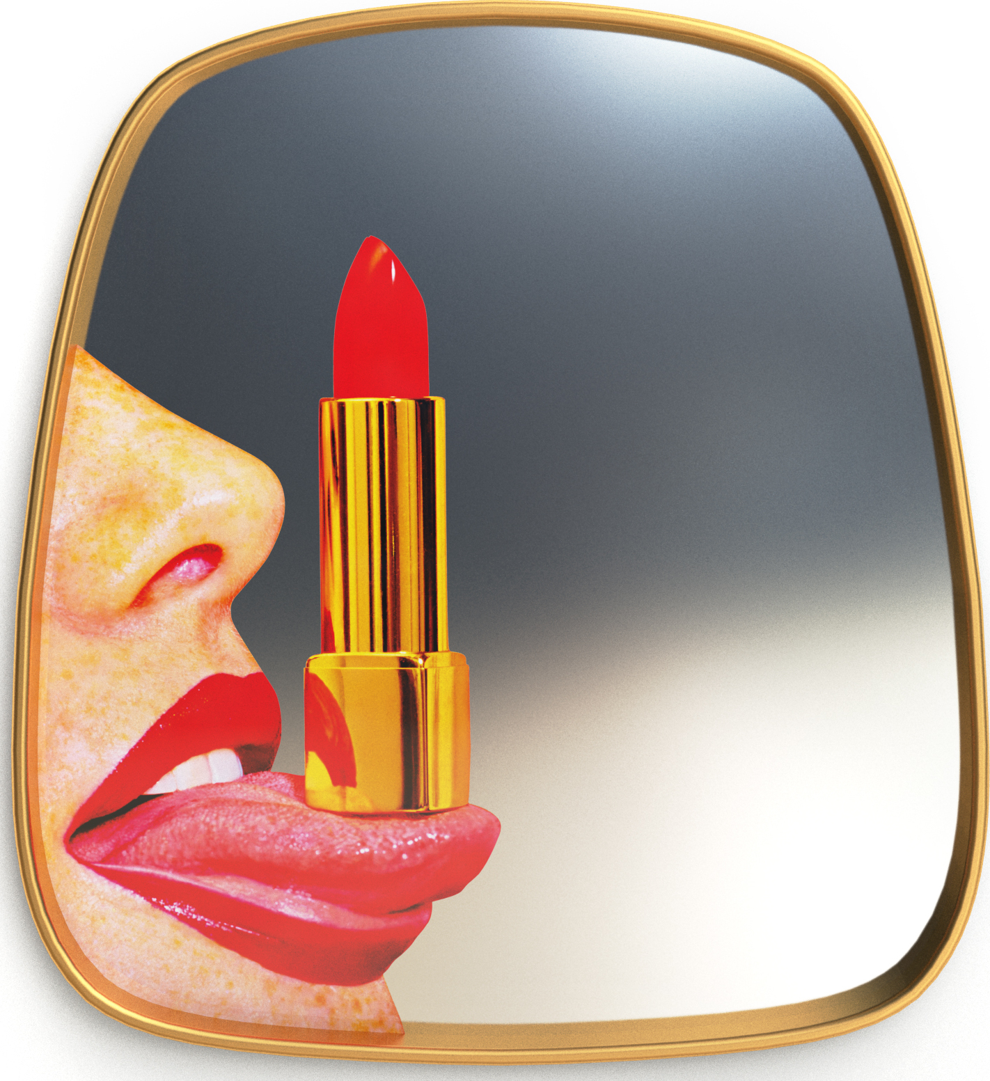 Lustro Seletti Wears Toiletpaper Tongue 59 cm z drewnianą ramą