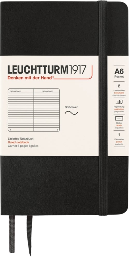 Notes w linię w miękkiej oprawie Leuchtturm 1917 A6 123 strony czarny 80 g/m²