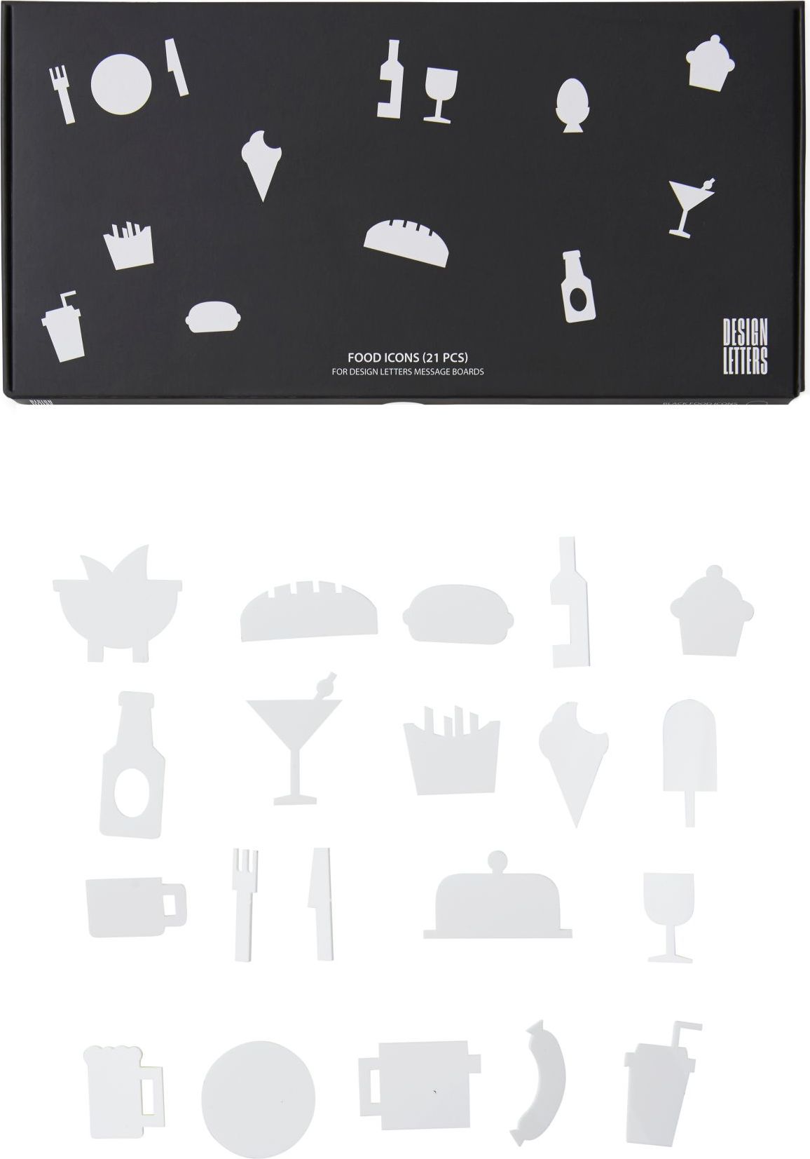 Ikony Food do tablicy Design Letters 21 szt.białe