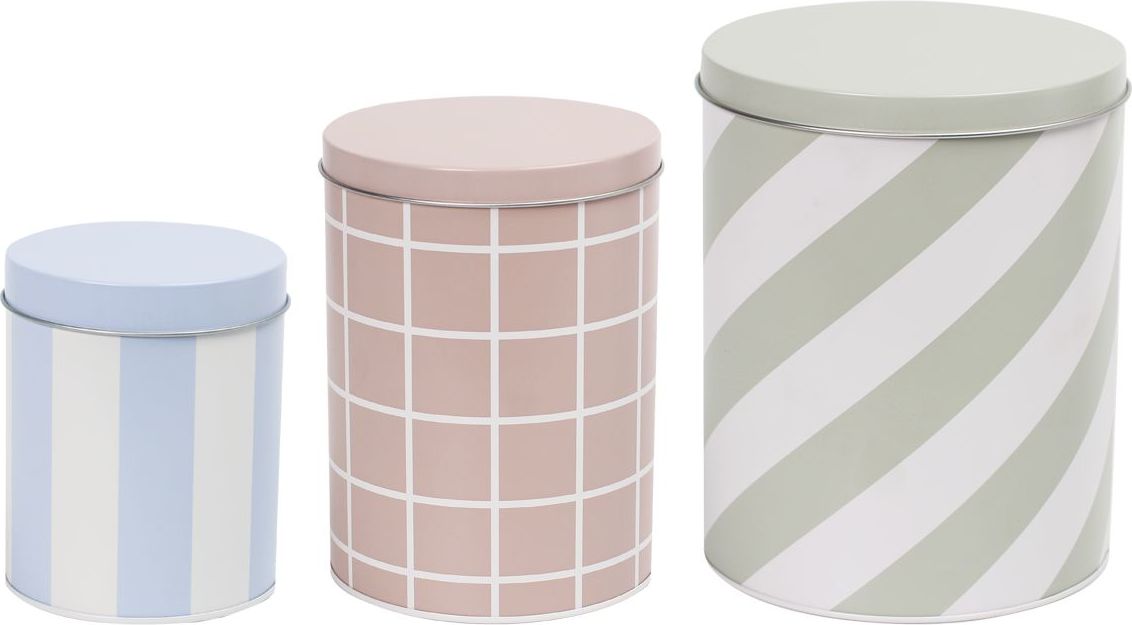 Pojemniki do przechowywania Checks & Stripes niebieski, beżowy i zielony 3 szt.