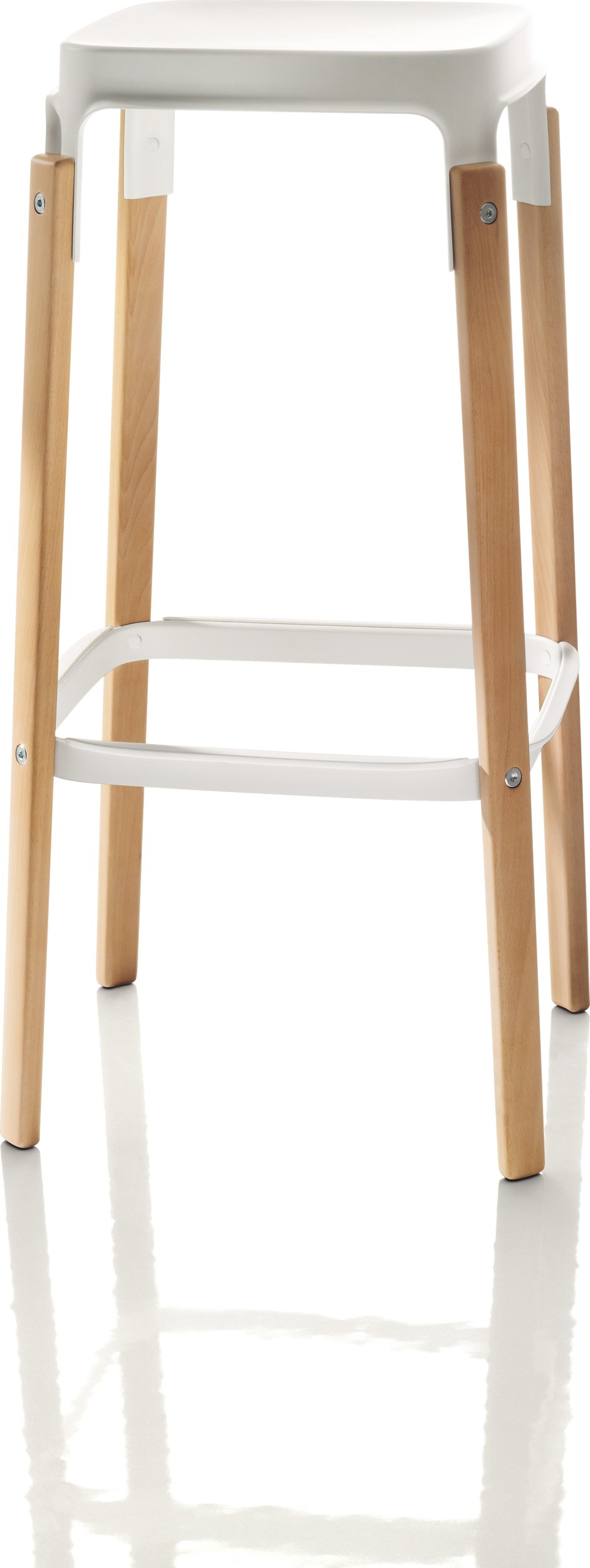 Stołek barowy Steelwood 78 cm nogi dąb siedzisko białe