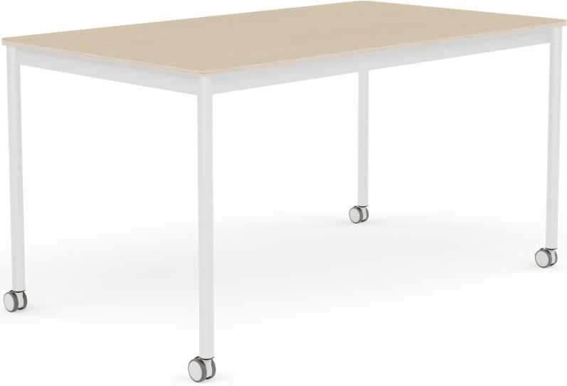 Stół na kółkach Base 80 x 140 cm okleina dąb lakierowany nogi białe